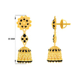 22K Gold Ornate Dangling Black Bead Jhumka Earrings